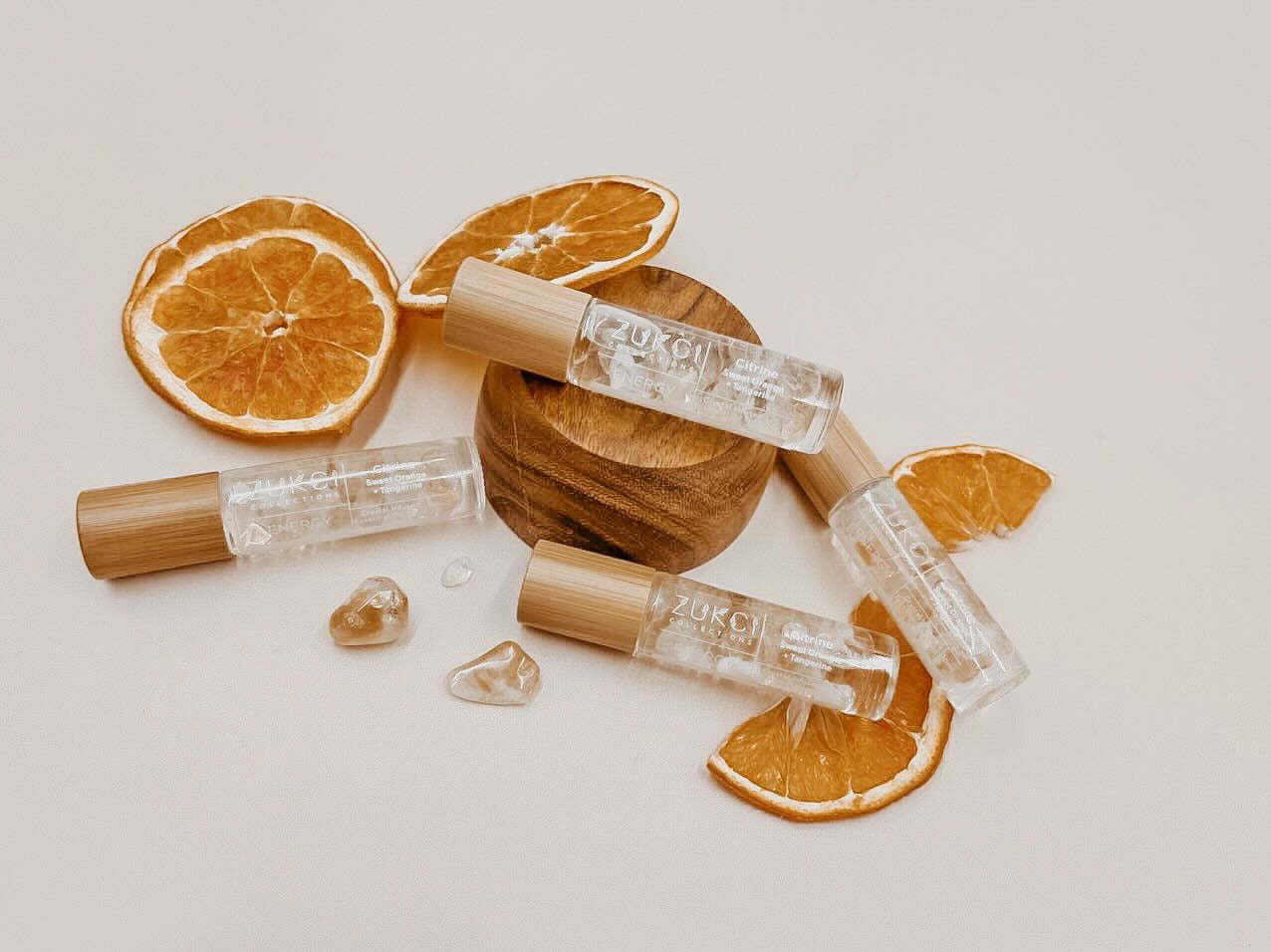 Crystal Infused Essential Oil Roller Bottle ENERGY ~ Citrine Sweet Orange & Tangerine
