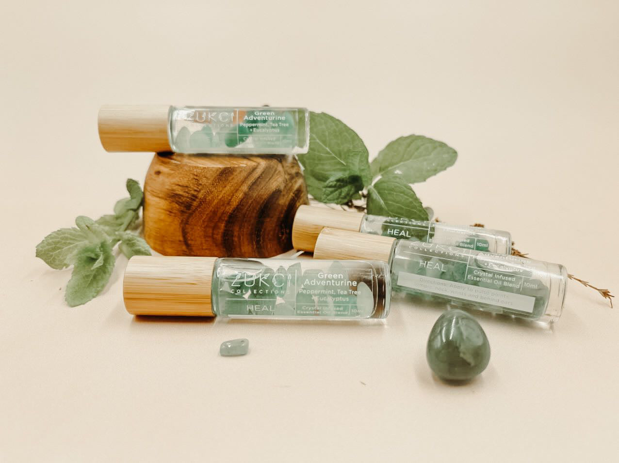 Crystal Infused Essential Oil Roller Bottle HEAL~ Peppermint, Tea Tree & Eucalyptus