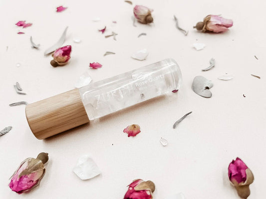 Crystal Infused Essential Oil Roller Bottle  LOVE~ Rose Quartz, Rose Geranium, Jasmine & Vanilla